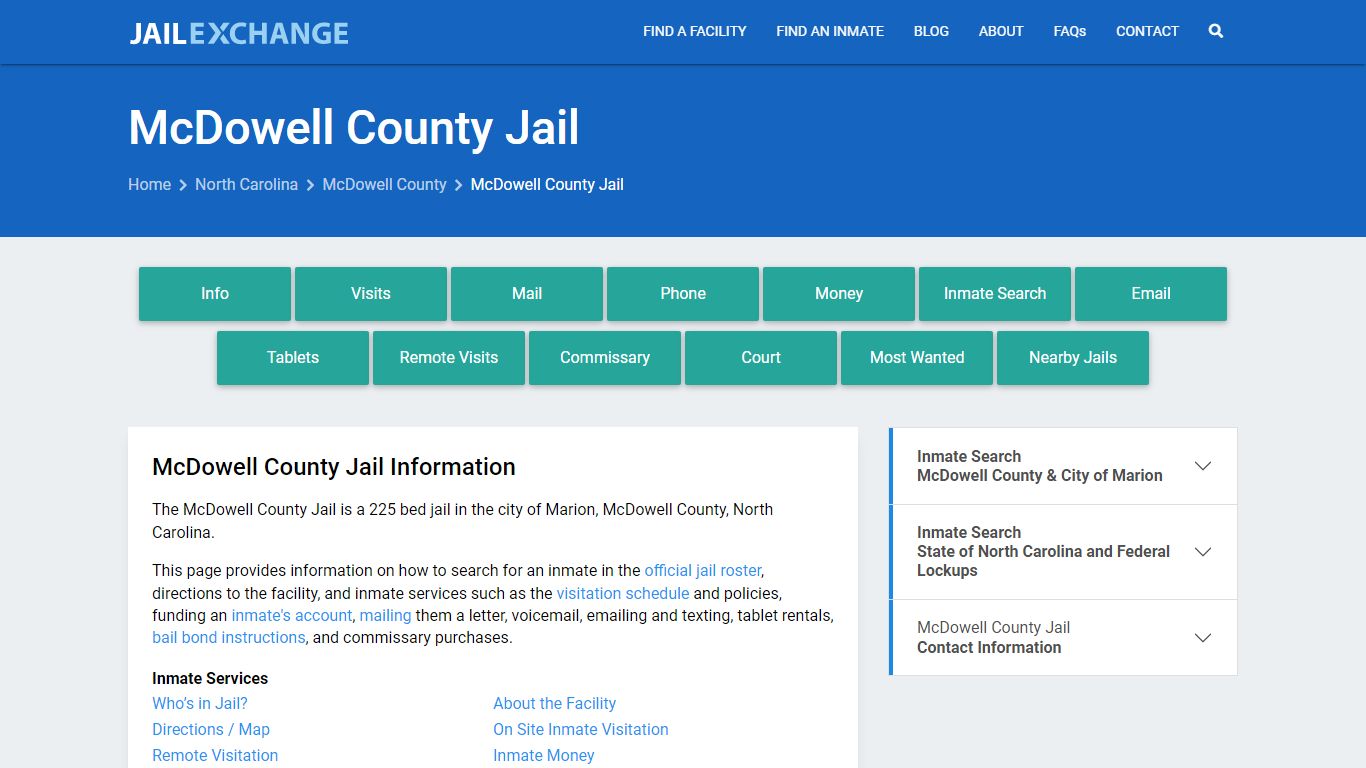 McDowell County Jail, NC Inmate Search, Information